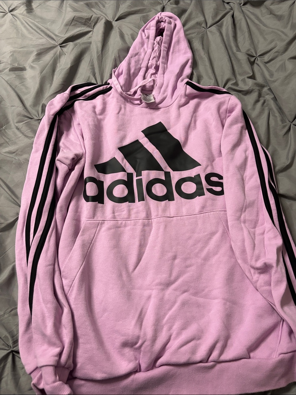 adidas Light Pink Hoodie with Black Logo and Stripes